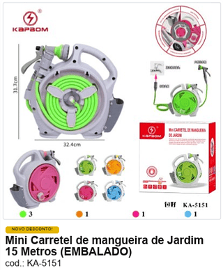 Mini Carretel de mangueira de Jardim 15 Metros R$ 72 PC/CX:6