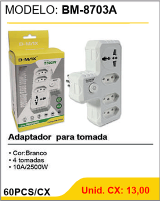 Adaptador para tomada 60PCS/CX Unid. CX: 13,00