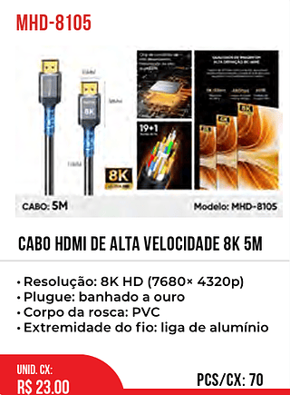Cabo HDMI de alta velocidade 8K 5m 70pç=23$