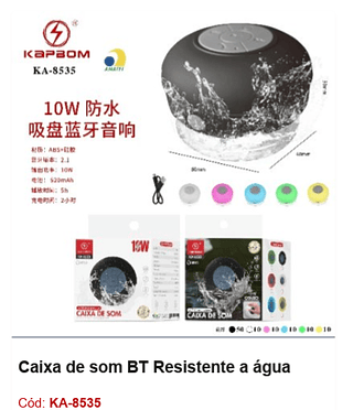 Caixa de som BT Resistente a água R$11,7 PCS/CX:100