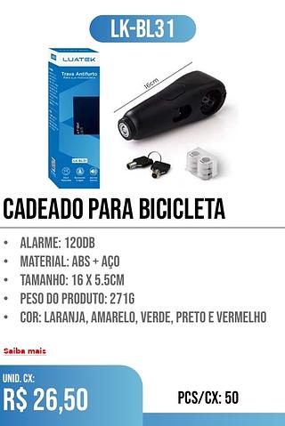 CADEADO PARA BICICLETA PCS/CX: 50 UNID. r$ 26,50