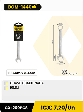 CHAVE COMBI-NADA 16MM CX: 200PCS ICX: 7,20/Un