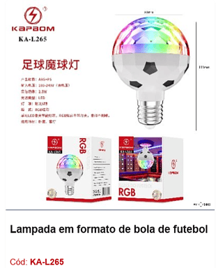 Lampada em formato de bola de futebol R$ 10,8 PCS/cx: 100