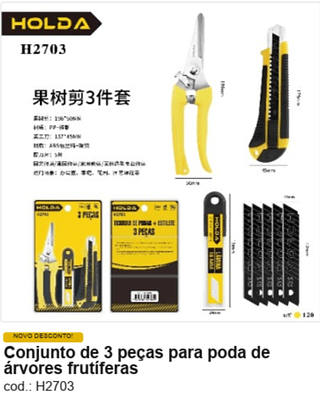 Conjunto de 3 peças para poda de árvores frutíferas R$ 13,5 PC/CX:120