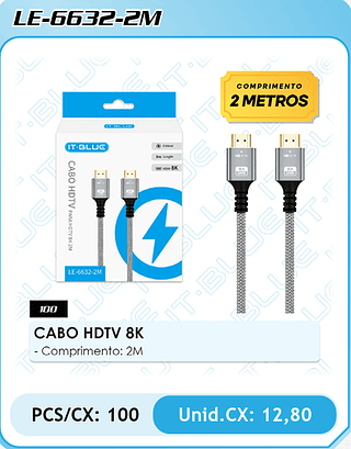 CABO HDTV 8K - Comprimento: 2M PCS/CX: 100 Unid.CX: 12,80