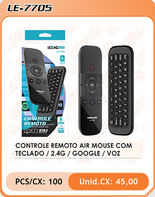 CONTROLE REMOTO AIR MOUSE COM TECLADO / 2.4G / GOOGLE / VOZ 100PÇ=45$