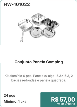 Conjunto Panela Camping 24 pçs R$ 57,00