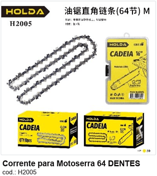 Corrente para Motoserra 64 DENTES R$ 12,6 PC/CX:50