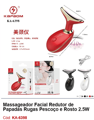 Massageador Facial Redutor de Papadas Rugas Pescoço e Rosto 2.5W R$ 20,7 PCS/cx: 40