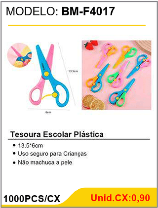 Tesoura Escolar Plástica 1000PCS/CX Unid.CX:0,90
