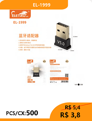 ADAPTADOR BLUETOOTH PCS/CX:500 R$3,8