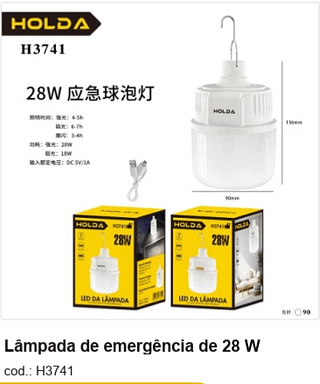 Lâmpada de emergência de 28 W R$ 22,5 PC/CX:90