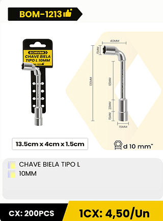 CHAVE BIELA TIPO L 10MM CX: 200PCS 1CX: 4,50/Un