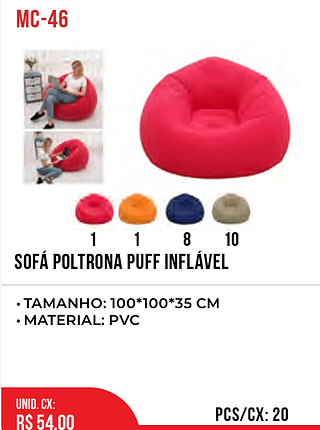 SOFÁ POLTRONA PUFF INFLÁVEL 20pç=54$