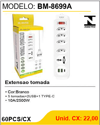 Extensao tomada 60PCS/CX Unid. CX: 22,00