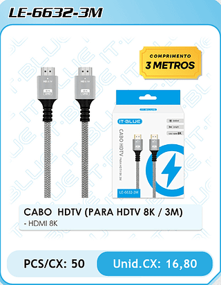 CABO HDTV (PARA HDTV 8K / 3M) - HDMI 8K PCS/CX: 50 Unid.CX: 16,80
