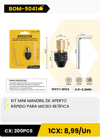 KIT MINI MANDRIL DE APERTO RÁPIDO PARA MICRO RETÍFICA CX: 200PCS ICX: 8,99/Un