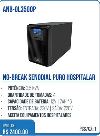 NO-BREAK SENODIAL PURO HOSPITALAR UNID. CX: R$ 2400.00 PCS/CX: 1