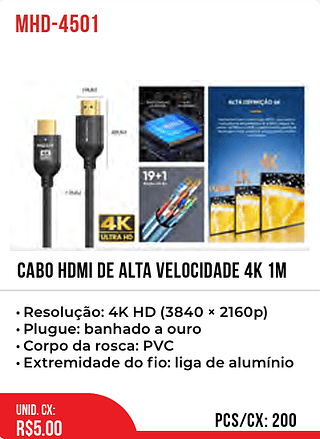 cabo HDMI de alta velocidade 4K 1m 200pç=5$