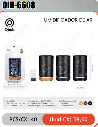UMIDIFICADOR DE AR PCS/CX: 40 Unid.CX: 59,00