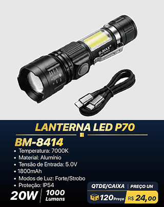 LANTERNA LED P70 120PÇS R$24,00