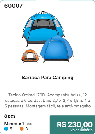 Barraca Para Camping 8 pcs R$ 230,00
