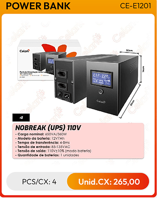NOBREAK (UPS) 110V PCS/CX: 4 Unid.CX: 265,00