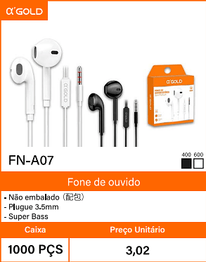 Fone de ouvido - Caixa 1000 PCS Preco Unitario 3,02