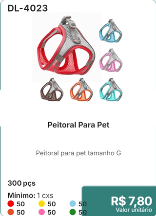 Peitoral Para Pet 300 pçs R$ 7.80