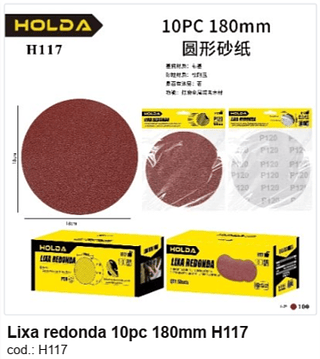 Lixa redonda 10pc 180mm R$ 6,3 PC/CX:100