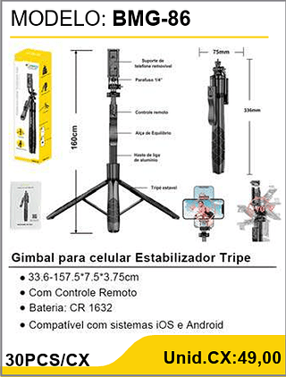 Gimbal para celular Estabilizador Tripe 30PCS/CX Unid.CX:49,00