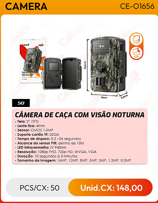 CÂMERA DE CAÇA COM VISÃO NOTURNA PCS/CX: 50 Unid.CX: 148,00