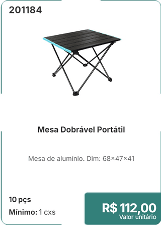 Mesa Dobrável Portátil 10 pçs R$ 112,00