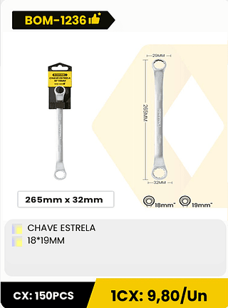 CHAVE ESTRELA 18*19MM CX: 150PCS ICX: 9,80/Un