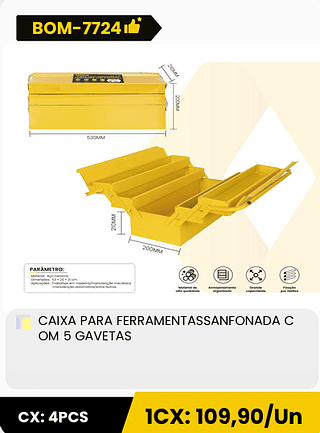 CAIXA PARA FERRAMENTASSANFONADA C OM 5 GAVETAS CX: 4PCS 1CX: 109,90/Un