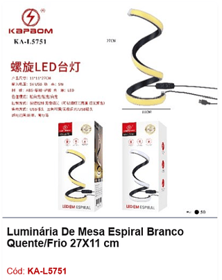 Luminária De Mesa Espiral Branco Quente/Frio 27X11 cm R$ 36 PCS/CX: 50