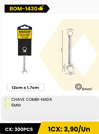 CHAVE COMBI-NADA 6MM CX: 300PCS 1CX: 3,90/Un