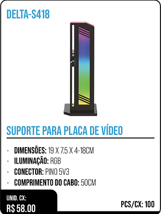 SUPORTE PARA PLACA DE VÍDEO UNID. CX: R$ 58.00 PCS/CX: 100