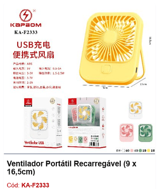 Ventilador Portátil Recarregável (9 x 16,5cm) R$ 12,6 PCS/Cx: 120