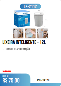 LIXEIRA INTELIGENTE - 12L PCS/CX: 20 UNID. CX: r$ 75,00