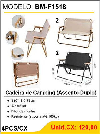 Cadeira de Camping (Assento Duplo) 4PCS/CX Unid.CX: 120,00