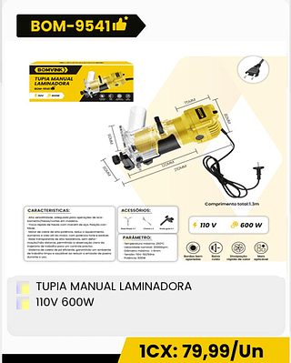 TUPIA MANUAL LAMINADORA 110V 600W CX: 10PCS 1CX: 79,99/Un