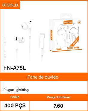 Fone de ouvido - Plugue lightining Caixa 400 PCS Preco Unitario 7,60