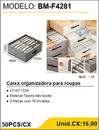 Caixa organizadora para roupas 50PCS/CX Unid.CX:16,00