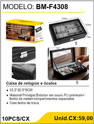 Caixa de relógios e óculos 10PCS/CX Unid.CX:59,00