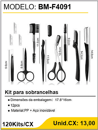 Kit para sobrancelhas 120Kits/CX Unid.CX: 13,00