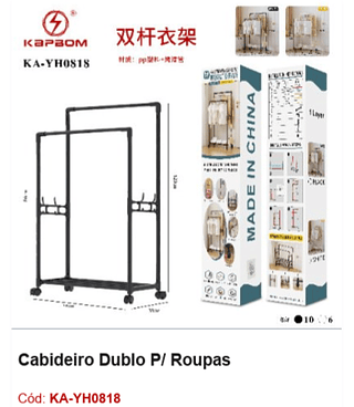 Cabideiro Dublo P/ Roupas R$ 41,4 PCS/cx: 20