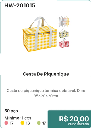 Cesta De Piquenique 50 pcs R$ 20.00