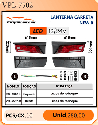 LANTERNA CARRETA NEW R PCS/CX:10 Unid:280.00