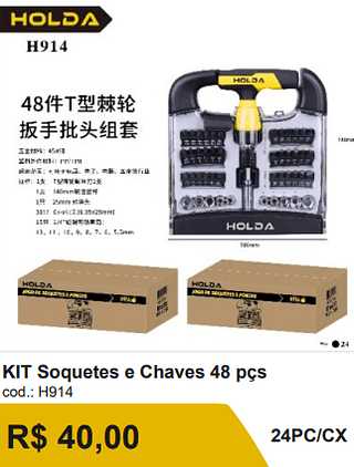 KIT Soquetes e Chaves 48 pçs R$ 36.00 24PC/CX